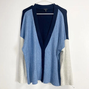 Talbots Cardigan Sweater Womens Size 3X Blue Gray Colorblock Vneck Plus